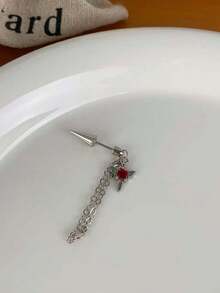 1 件装深色风格红色翼链钛钢魔鬼尖刺耳软骨耳钉 - 銀色 - 查看 6