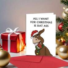 1PC, Christmas Card For Husband Wife, Funny Pun Christmas Card, Donkey Christmas Card For Boyfriend Girlfriend, All I Want For Christmas Is Dat - one-size - View 5