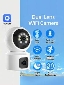 FHD Wireless Security Camera With Pan Tilt Zoom Function, Dual Lens Dual Screen, Intelligent Tracking And Voice Alarm - Full-Color Day/, USB Power Supply, Dual Channel Audio Intercom, 1 Device Equals 2 Devices, Monitoring And Viewing From 2 Different Angles
