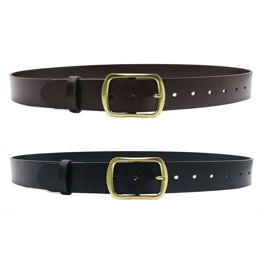 1 Piece Of Men's Alloy Japanese Buckle Antique Belt, Men's Soft Leather Youth Perforated Copper Needle Buckle