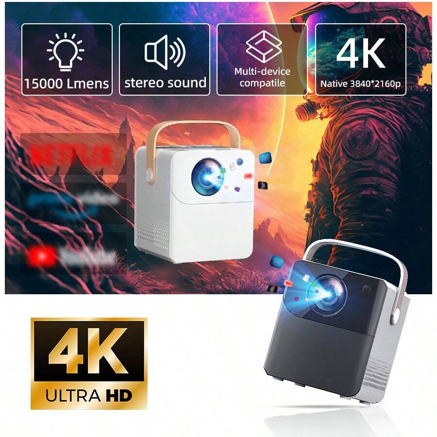 2025 New Product 4K Home Ultra HD 5G Projector Immersive Home Cinema Android Apple Supports Mobile Screen Projection Same Screen Direct Projection White Wall 1080P Projector Home KTV Can Play Games Online Courses Bedroom Dormitory, Rich Interface Input, Built In Android System Massive Application Download, Built In Sound System, Outdoor Projection, Christmas And Valentine's Day New Year Gifts