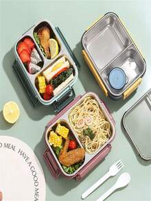 1 pieza Caja de almuerzo de acero inoxidable, viene con cubiertos de acero inoxidable, 1 pieza Caja bento a prueba de fugas de acero inoxidable 304 durable con 3 compartimentos, fácil de limpiar, adecuada para la escuela y el trabajo, estilo Ins Caja de almuerzo de acero inoxidable 304 con 4 compartimentos, portátil, contenedor de almuerzo aislado adecuado para mujeres, adultos, hombres, trabajadores de oficina, viajes y uso al aire libre, Caja de almuerzo de trabajador de oficina, Caja de almuerzo, Caja de frutas, Caja bento, Comida de picnic y camping, Contenedor de almacenamiento de alimentos