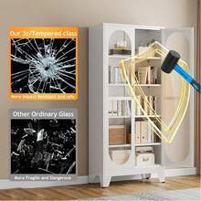 70.9" Glass Door Display Cabinet, Heavy Duty Metal Storage Shelves With Lock, 4-Tier Bookcase With Adjustable Shelves, Tall Curio Cabinet For Living Room, Home Office, Clinic, Exhibition - White - View 4