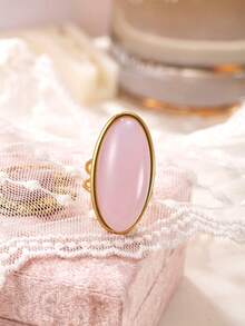 1 pieza de anillo ajustable de acero inoxidable con diseño de gema ovalada de moda, chapado en oro de 18k, adecuado para uso diario de mujeres, citas festivas, compromisos, bodas, accesorio que puede regalarse a amantes, amigos y familiares