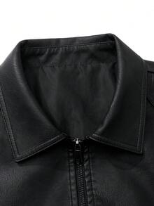 Áo khoác da PU dài tay nam kiểu dáng cổ điển dành cho người đi xe máy, dáng ôm, thích hợp cho mùa xuân/thu, phong cách grunge. - màu đen - Xem 4