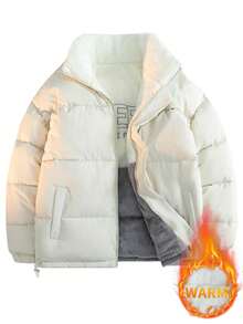 1 件男士冬季新款运动夹克，可翻转立领保暖内衬加厚保暖外套 - 白色 - 查看 11