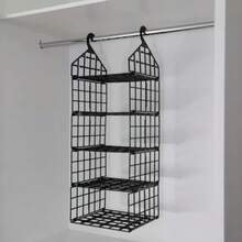 Organizador Plástico Suspenso Dobrável 5 Níveis Vertical Telado Preto