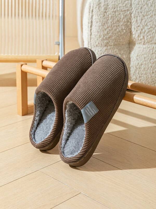Men Bedroom Slippers With Letter Tag Decoration, Indoor College Style Simple Slippers