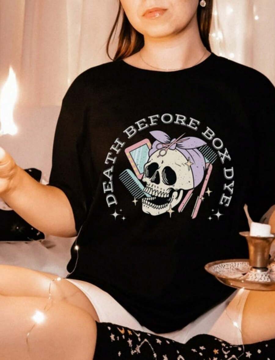 Death Before Box Dye Tshirt, Funny Hairstylist Shirt, Gift For Color Specialist, Cosmetology Gift, Hairstylist Gift, Hairdresser Gift - màu đen - Xem 1