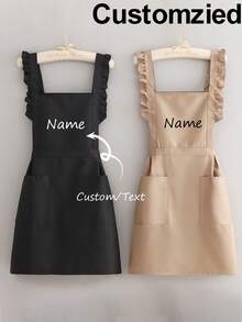 1pc Customized Printed Stylish Korean Apron, Waterproof And Stain Resistant, Apron Cute Lace Skirt Apron, Black Stain Resistant Apron, Sleeveless Apron, For Home, Kitchen, Nail Shop, Cooking, Baking, Nail Salon, Women Work Uniform, Coffee Smock, Home Cooking Clean Sleeveless Bib Apron, Fall Decor