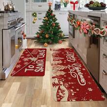 1/2pcs Christmas Floor Mat, Luxurious Red Background Embellished With White Snowflakes, Christmas Tree Pattern Kitchen Floor Mat, Happy Theme, Christmas Atmosphere Decoration, Very Suitable For Study, Kitchen, Bedroom, Home Decoration, Creating A Comfortable And Exquisite Joyful Atmosphere - Multicolor - View 5