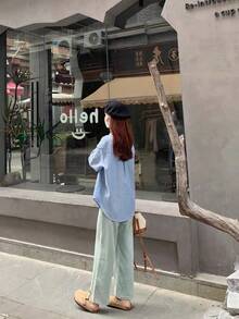 Randig skjorta med knappar framtill, höst, avslappnad