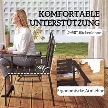 2-Sitzer Gartenbank, Sitzbank mit Lamellen-Design, wasserabweisend Gartenmöbel mit Rücken- & Armlehnen, Parkbank 240kg belastbar, Balkonbank für Terrasse, Garten, 121 x 64 x 84cm, Schwarz