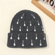 Knit Rhinestone Embellished Hat For Women, Winter Warm Beanies Cap For Outdoor Shopping, Dating, Ski - Màu xám đen - Xem 1
