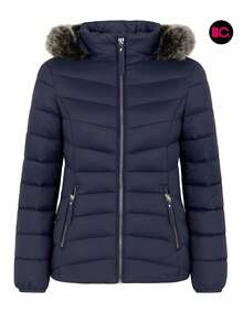 Big City Basic Girl's Quilted Jacket Plush Interior Casual Fashion With Hood - Navy Blue - View 3