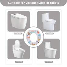 NF0490003 Reductor de asiento de inodoro para bebé con estampado de cochecito azul. Fabricado en plástico polipropileno. Apto para niños a partir de 1 año y 6 meses. La edad mínima de uso es de 2 años. Peso máximo soportado: 20 kg. Con sistema de plegado. Asiento acolchado. Diseño antisalpicaduras. Dimensiones: 3cm de alto x 28cm de ancho x 30cm de largo. - Blanco - Ver 4