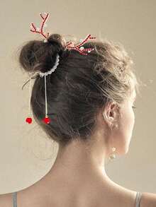 1 pieza Clip para el cabello con borla de cuerno de ciervo de cristal, adecuado para mujeres, regalo para vacaciones y Año Nuevo - Multicolor - Ver 8