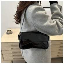 Senmeo Burgundy Minimalist Solid Color Women's Shoulder Bag, Flap Shoulder Bag, Baguette Bag, Handbag, Underarm Bag, Square Bag, 1pc PU Leather Texture Bag, Patent Leather Crocodile Grain PU Material Fashion Multifunctional Elegant Sexy Suitable For Handheld, Shoulder, Work, Business, Commute, Outdoor, Travel, Bag Size: 27*15*6cm - 黑色 - 查看 4