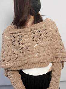 新款秋冬长款针织披肩围巾，镂空超长双袖披肩开衫，可搭配连衣裙 - 鏤空長披肩 - 查看 11