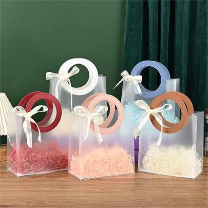 10pcs Frosted Transparent Round Handbag, Valentine's Day Shower Gift Bag, Wedding Gift Bag, Candy Bridesmaid Gift Bag, Jewelry Store Bag, Wedding Bridesmaid Gift Bag, Gift Packaging Bag, Clothing Shopping Bag Cute Handbag, Handbag, PVC Reusable Gift Bag, Romantic Birthday Gift Bag, Wedding Bag Gift, Valentine's Day Gift Bag