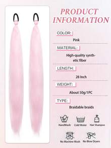 1PC/2PCS Pink Gradient Braided Ponytail Synthetic Hair Extension With Elastic Band Wig Hair Extensions Braids For Women Halloween, Music Festivals, Parties, Cosplay, Holidays And Other Festivals
