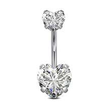 14G 不锈钢肚脐环，心形 CZ 肚脐铃穿孔，可爱肚脐穿孔首饰，适合女性 - 銀色 - 查看 8