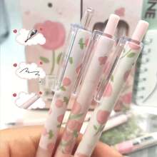 6pcs Limited Edition Pink Tulip & Red Rose Inspired High-Quality Water-Based Rollerball Pens - Quick Drying, Medium Tip, Plastic Material - Multicolor - View 6