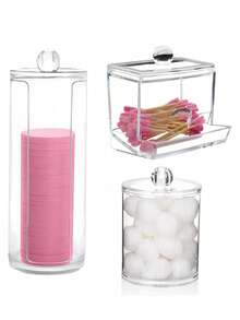 3 件透明卸妆圆形垫容器，分配器棉签盒带竹盖化妆，圆形垫，化妆品收纳盒夏季旅行，度假家居浴室装饰节日化妆品收纳浴室配件返校 - 彩色 - 查看 11