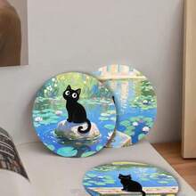 6pcs/Set 10x10cm Waterproof Anti-Slip Wooden Coasters With Black Cat Pattern, Unique Home Decor Gift For Coffee Lovers, Kitchen Decor, Tabletop Decoration. Available In 1 Set Or 31 Sets. - Multicolor - View 3