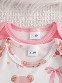 两件套女婴小熊蝴蝶结印花长袖连体衣套装，适合所有季节 - 彩色 - 查看 6