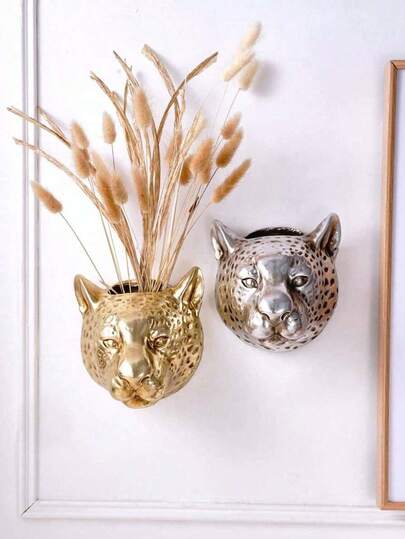 1 piesă de decor de perete cu cap de leopard în stil retro european, suprafața este acoperită cu folie de aur și argint, decor de perete cu dublă utilizare, poate fi folosit pentru aranjament floral sau depozitare, decor de perete cu animale creative și drăguțe, poate fi folosit pentru decorarea casei, decorarea camerei, cadouri de decorare a peretelui, absolvire de ziua de naștere, cadourile de Crăciun sunt cele mai bune, pasionații de decorare a casei
