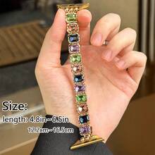 1 pieza Lujoso y elegante anillo decorativo de cuerda elástica con diamantes de cristal de colores, compatible con bandas de 49mm, 46mm, 45mm, 44mm, 42mm, 41mm, 40mm, 38mm, adecuado para la Serie Ultra SE 10/9/8/7/6/5/4/2/2/1, apto para uso diario - Dorado - Ver 5