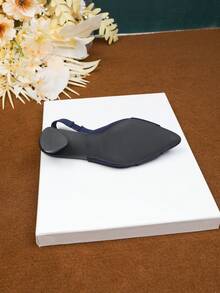 1 Pair Of Women's High-Heeled Sandals With Buckle Decoration, Pointed Toe, Light Opening, Solid Color Thick Heel, Casual Large Size, Breathable Fabric High Heels - 藍色 - 查看 6