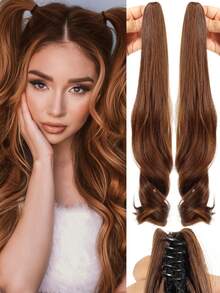 合成假发女式爪夹大波浪片可绑高绑带式低马尾辫发自然发片适合女性日常派对 - 彩色 - 查看 14