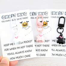 1/3pcs Set Cute Ghost Keychain Set With Halloween Greeting Card, Suitable For Bag Decoration, Halloween Atmosphere Gift, Party Gift, Fun Gift - Multicolor - View 2