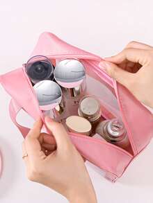 1pc Large Capacity Transparent PVC Travel Cosmetic Bag, Portable Waterproof Toiletry Organizer For Students, Business Trip Travel Essentials Holiday Vacation Bag For School Makeup Bag Cruise Essentials Toiletry Bag For Women