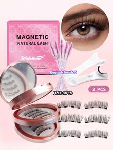 Waloshow 3 对/套 CC 卷曲磁性睫毛自然外观磁性睫毛套装，带专业涂抹器 + 5 件睫毛夹、眉刀和眉夹、眼尾拉长、混合风格、3D 自然漫画睫毛猫眼蓬松纤细柔软睫毛假睫毛假睫毛条、2025 年夏季旅行必备品、节日礼物指南、海滩度假、露营旅行、送给女士和女孩的礼物条状睫毛、睫毛、睫毛、假睫毛 - 自然纖長款 - 查看 8