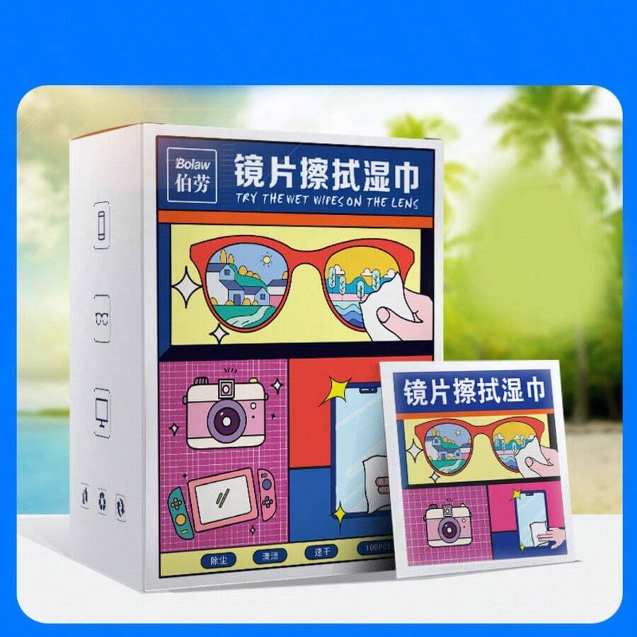 1 Set/100 piezas Toallitas húmedas para limpiar gafas, estilo bohemio con cuentas de colores aleatorios. Toallitas limpiadoras desechables para lentes de gafas, cámaras y pantallas de teléfonos - Toallitas limpiadoras efectivas, antivaho, paño de limpieza de lentes (se envían al azar 2 estilos de empaque) - Blanco - Ver 1