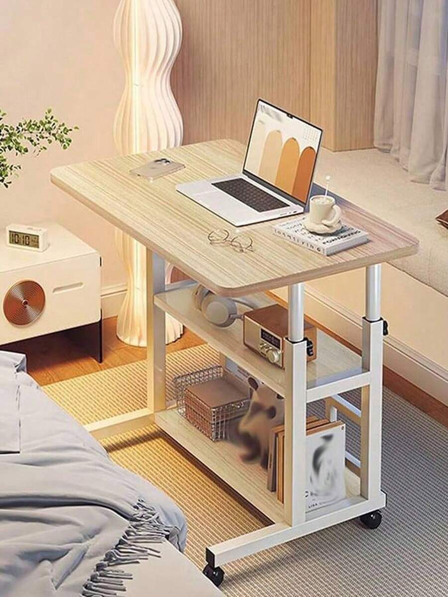 Mesa de cabecera móvil Mesa de juego Mesa de oficina con Escritorio de trabajo de estante de libros  Mesita de noche móvil para dormitorio y hogar, mesa pequeña y sencilla, escritorio de estudiante, escritorio de ordenador Perezoso  Mesa Auxiliar de Altura Ajustable para Sofá, Escritorio Móvil con Ruedas, Mesa Auxiliar en Forma de C con Almacenamiento, Mesa para Portátil Escritorio - Amarillo - Ver 1