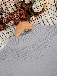 Plus Size Solid Color Casual Turtleneck Long Sleeve Knit Pullover Sweater - Grey - View 6