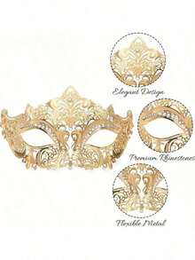 情侣化妆舞会面具 - 罗马和希腊风格黑金男士面具和威尼斯金属女士面具，蕾丝优雅女士面具，适合万圣节、狂欢节、情人节、圣诞节、威尼斯节日、角色扮演、时尚活动、时装秀、化妆舞会主题派对和晚宴活动，情侣服装派对装饰，主题活动配饰，精美图案设计金属质感 - 金色 - 查看 14