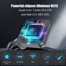 TUOGTCI Mini TV Box, Allwinner H313 TX1 Android 10 Smart TV Box - Reproductor multimedia 4K Ultra HD con CPU H313 de cuatro núcleos, Wi-Fi 2.4G y Ethernet, control parental, control remoto y fuente de alimentación, diseño compacto para mini TV, Smart TV doméstico, dispositivo de transmisión de video, componentes de alta calidad