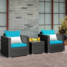 3PCS Patio Rattan Wicker Furniture Set Sofa Table W/Cushion Turquoise - 預設 - 查看 3