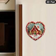 1/2 piezas, Imán navideño con forma de corazón, muñeco de jengibre estilo cabaña festiva, bastón de caramelo con acebo, flores en maceta y cinta con "Feliz Navidad", decoración acrílica para refrigerador, perfecta para el hogar, decoración de refrigerador, entusiastas de la decoración navideña y regaladores, decoración navideña, 2D