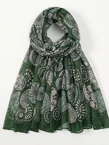 1pc Casual Polyester Balinese Printed Scarf, Graphic Pattern, Suitable For Spring, Summer, Autumn, Winter
