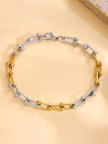 ZIRUISP 时尚迷人的U型马蹄铁混色手链项链套装，女士不锈钢低过敏18K镀金首饰礼品，日常佩戴 - 彩色 - 查看 7