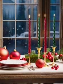 Christmas 10 Inch Spiral Taper Candle Set, Unscented Twist Candle Holders, Drip-Free Thin Tapered Candles For Holiday Party Decorations,Christmas Gifts,Christmas Candles,Christmas Fragrance,Fall Decor,Wedding,Christmas Decoration,Gifts For Women, Christmas Decorations