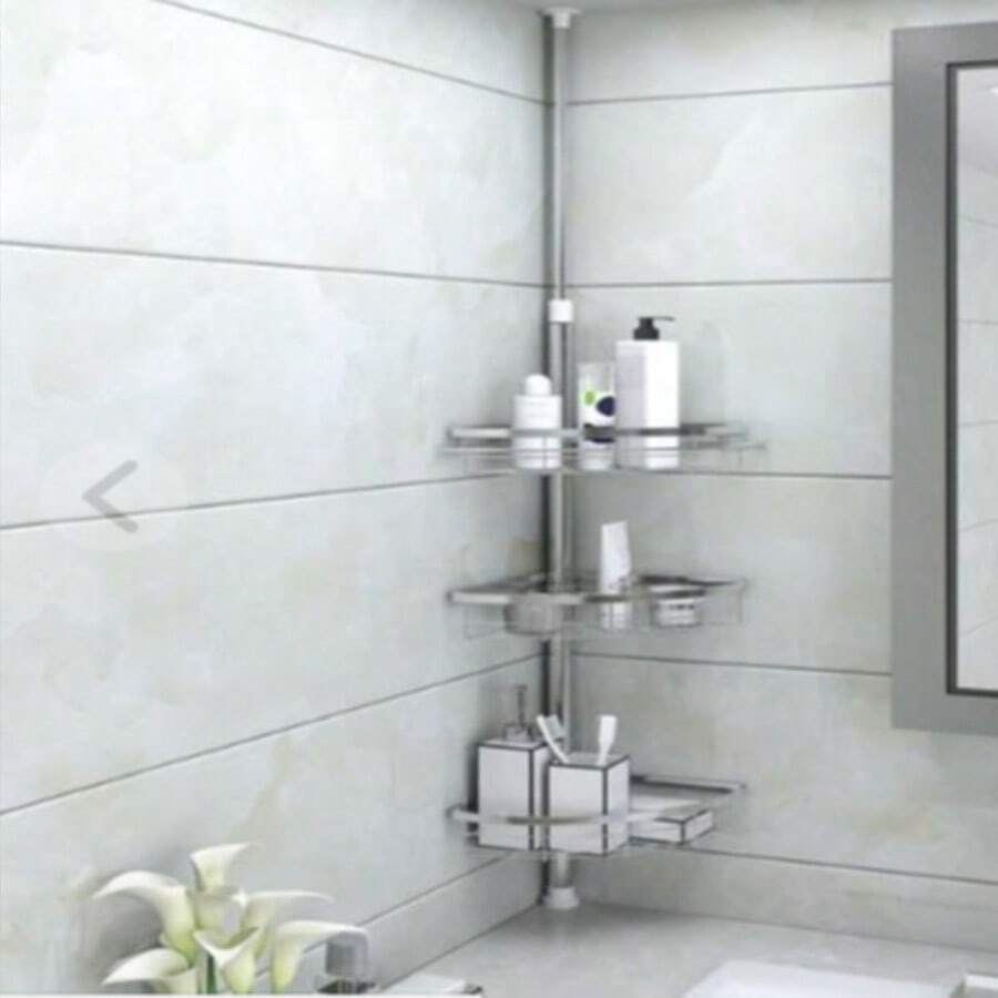Telescopic Shower Shelf Made Of Metal, Corner Shelf, Bathroom Shelf, Telescopic Shower Shelf, Wall Shelf, 3 /4 Levels, Stainless Steel - 銀色-3層 - 查看 1