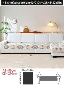 1pc Bohemian Quilted Plush Sofa Cushion Cover, Warm-Toned Country Style Sofa Slipcover, Anti-Slip & Anti-Scratch, Suitable For All Seasons, Fits 1/2/3/4 Seater Sofas And Sectionals, Ideal For Living Room/Dining Room/Bedroom/Study, Autumn Decor, Dorm Decor, Back To School - Light Grey - View 14