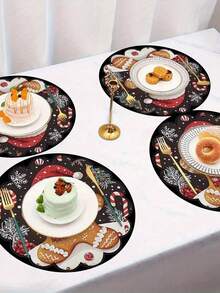 4 Stück Weihnachts-Lebkuchenmann runde hitzebeständige Diatomeen-Erde Untersetzer/Tischsets mit Weihnachtsmann-Mütze und Schal-Design - geeignet für Weihnachts-Esszimmer, Weihnachtsparty-Dekoration, Weihnachtstisch-Dekoration, nur von Hand waschen